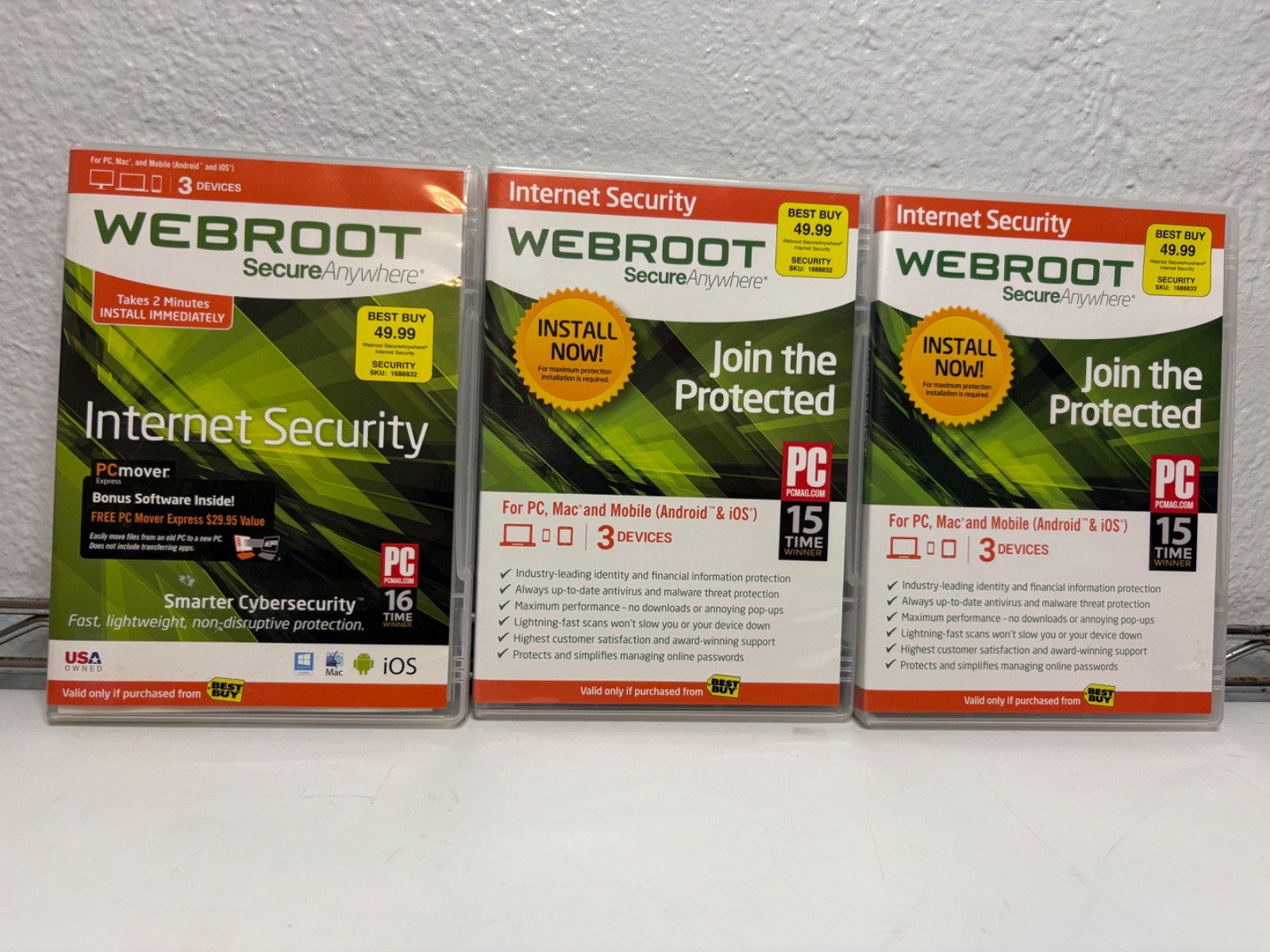 Webroot SecureAnywhere Internet Security 3 Devices PC Mac Android iOS - Lot of 3