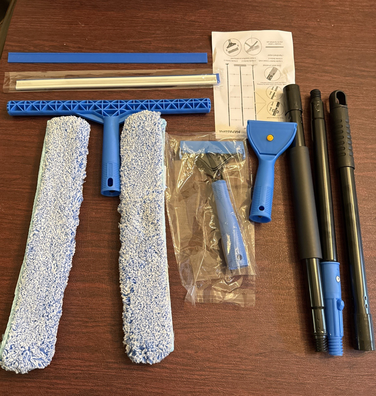 3-in-1 Professional Window Squeegee Kit Thick Iron 48.8" Extension Pole NEW
