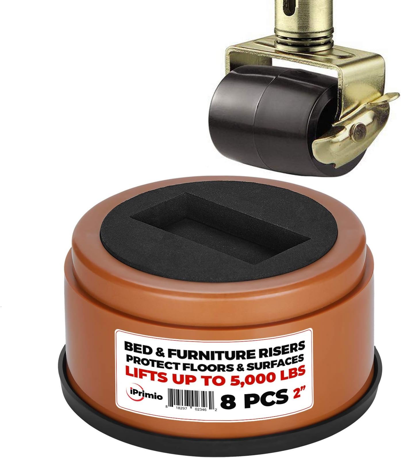 iPrimio Bed Risers 2" Lift, Heavy Duty, Round Caster Cup, Brown, 8 Pack | Add...