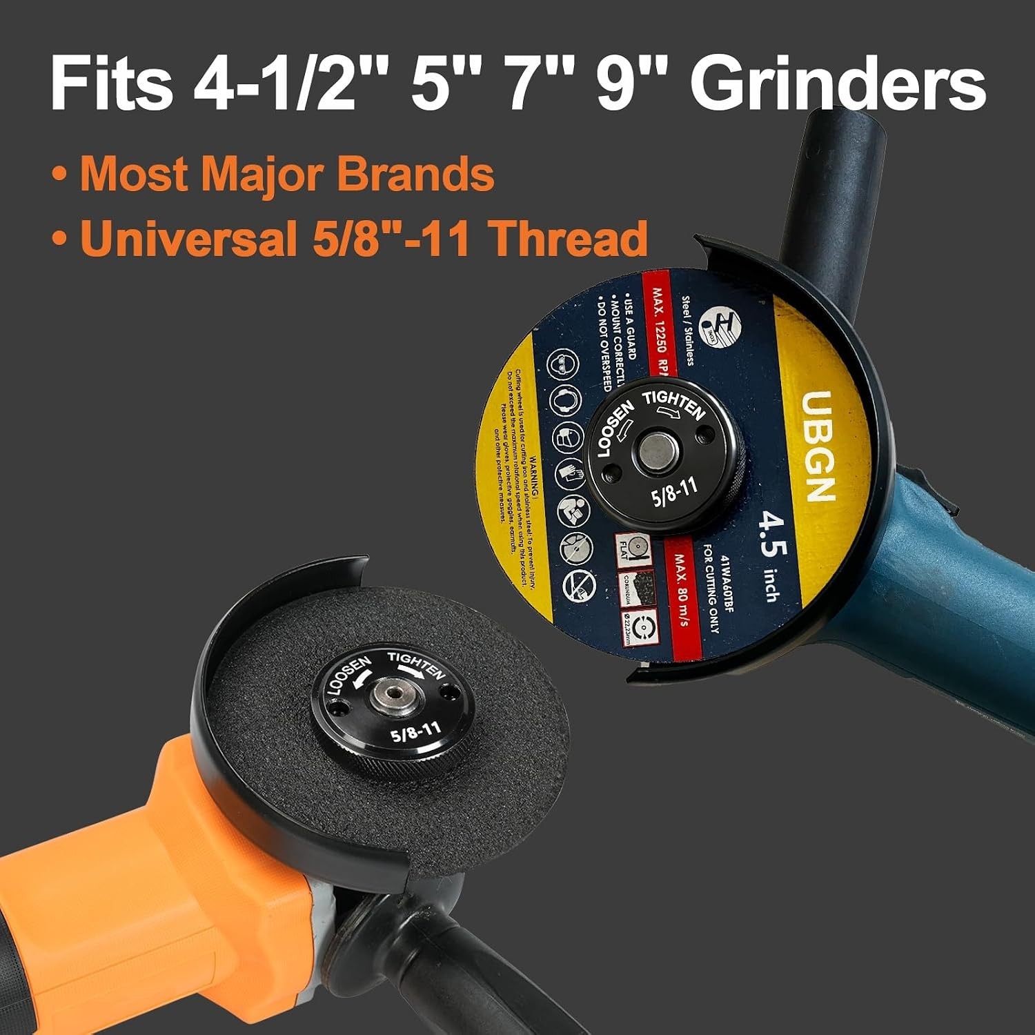 Quick Release Angle Grinder Nut 5/8"-11, Self Locking Flange Nut, Tool-Free G...