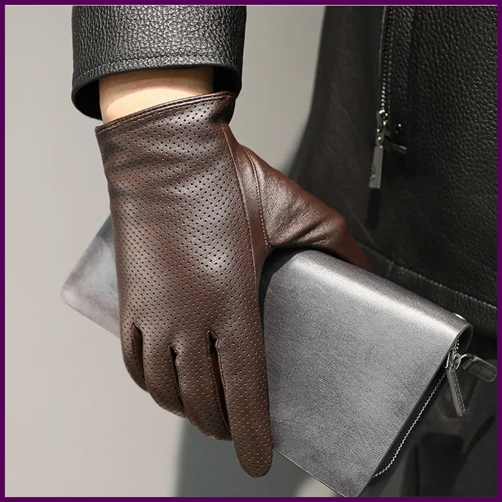 Genuine Sheepskin Leather Gloves for Men, Winter Warm Touchscreen Texting