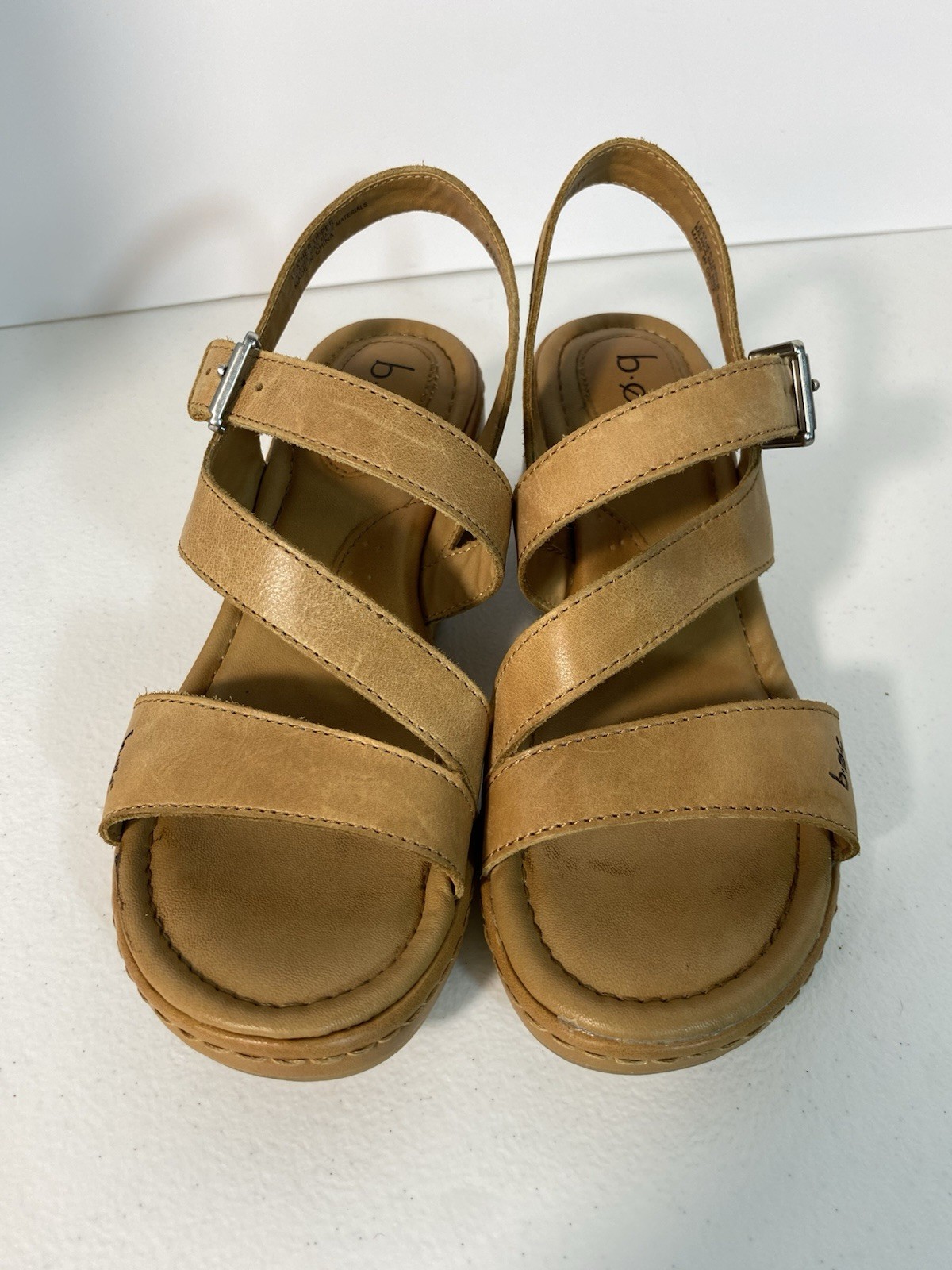 BOC Born Almita Wedge Sandals Tan Leather Strappy Slingback Comfort 6M