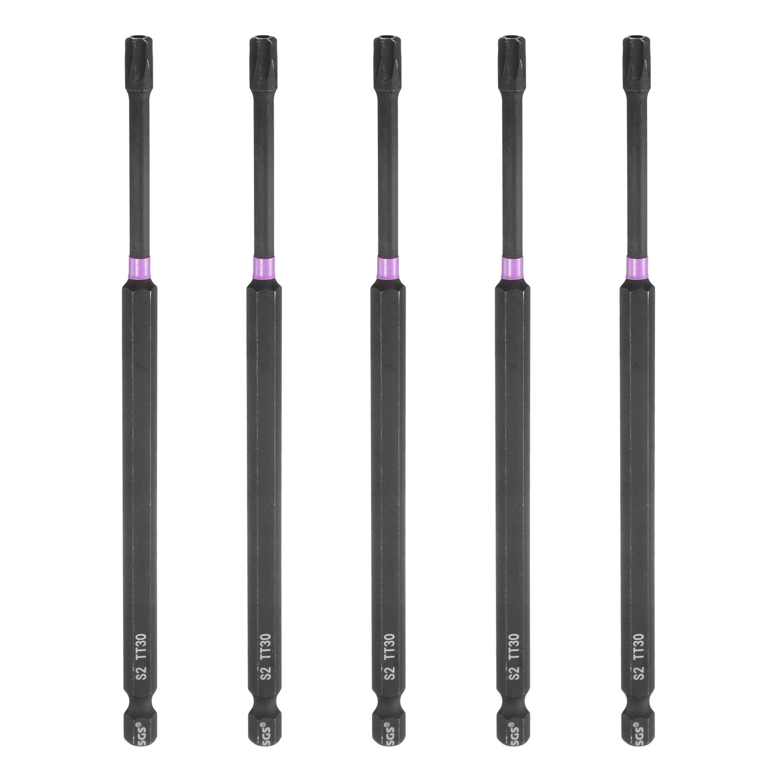 5pcs TT30 Torx Impact Screwdriver Bit 1/4" Hex Shank 6" Long Magnetic with Hole