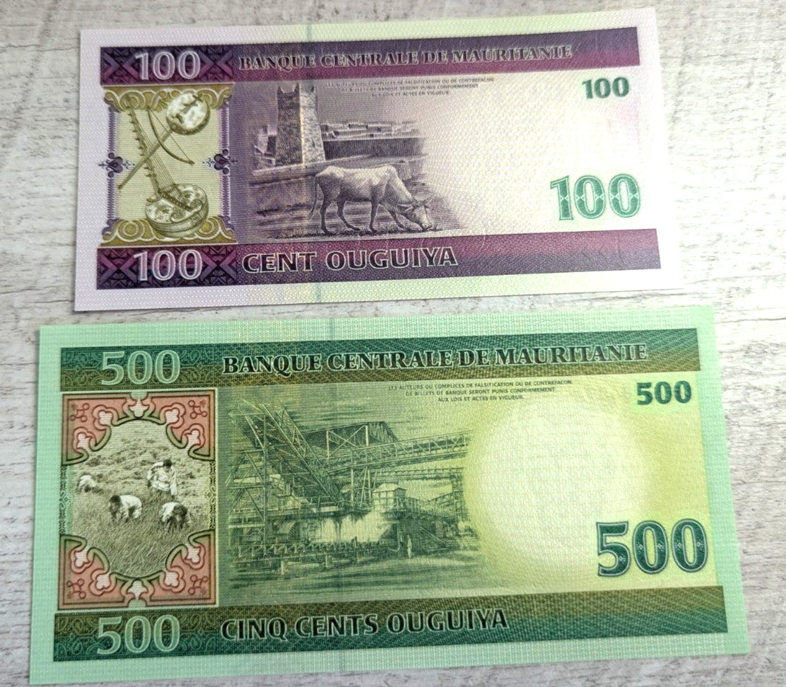 Mauritanian Banknote Ouguiya 2x Notes 100 and 500 Denominations