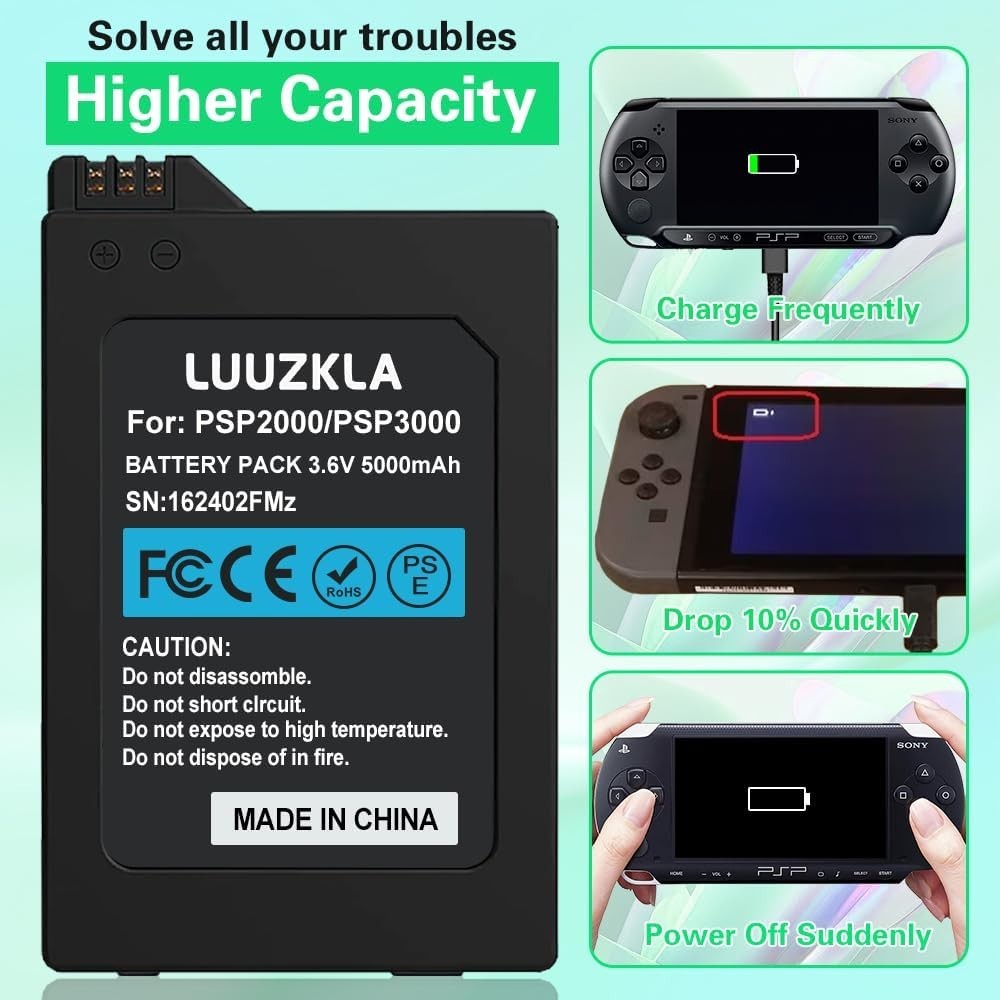 5000mAh High Capacity Battery Replacement for PSP 2000/3000 - 24
