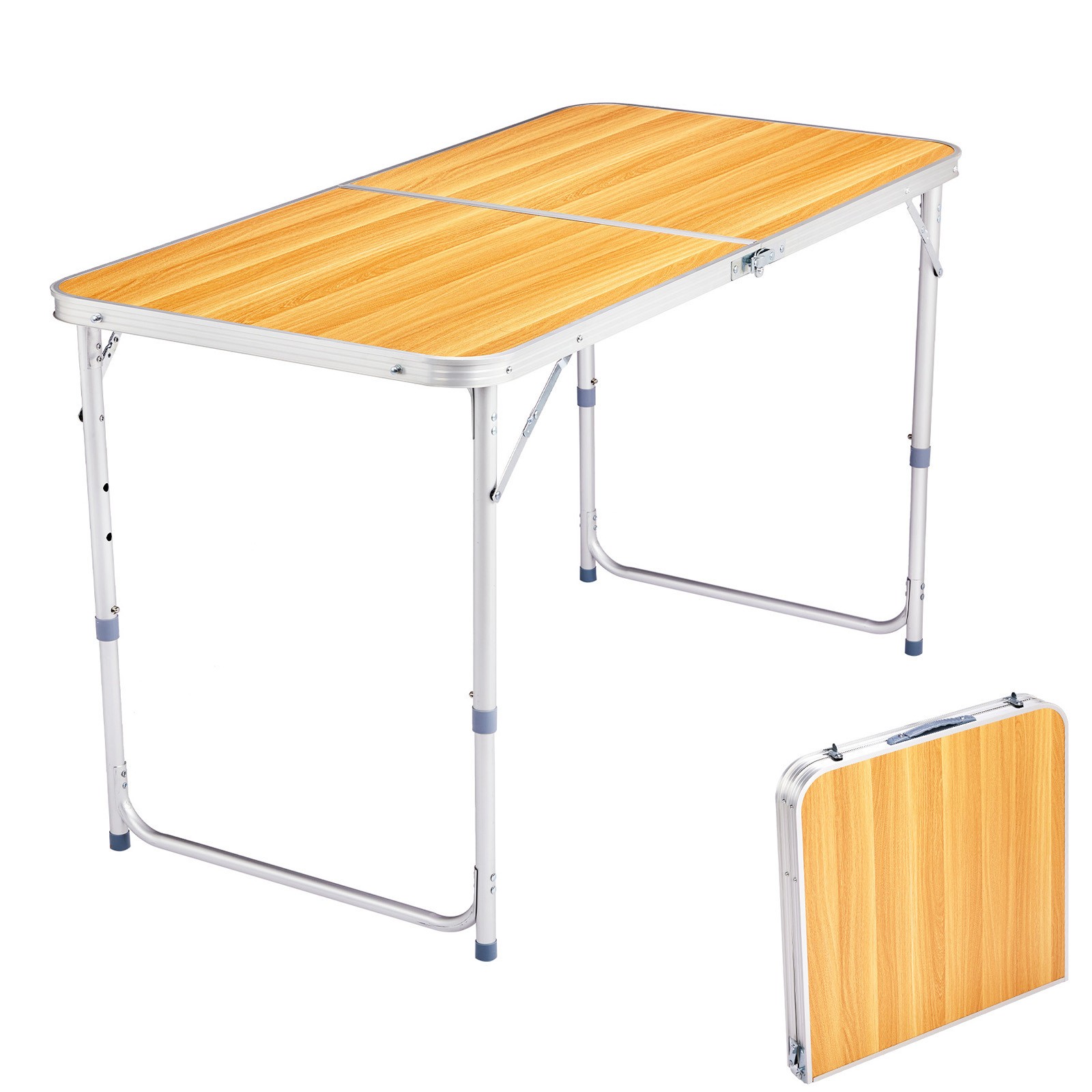4FT Brown Folding Table For Outdoor Garden Camping Picnic BBQ Height Adjustable