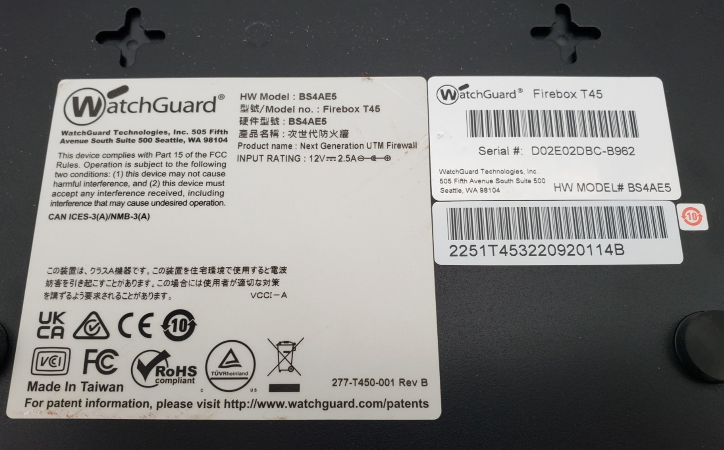 WatchGuard Firebox T45 | HW Model: BS4AE5 | See Description
