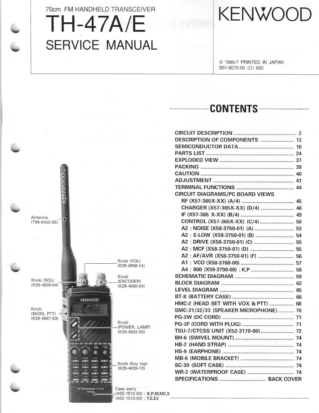 GENUINE ORIGINAL KENWOOD TH-47A 440 MHz FM HANDHELD TRANSCEIVER SERVICE MANUAL