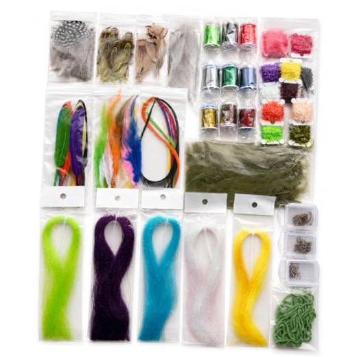 Fly Tying Materials Kit with Hooks Thread Crystal Flash Chenille Feathers,