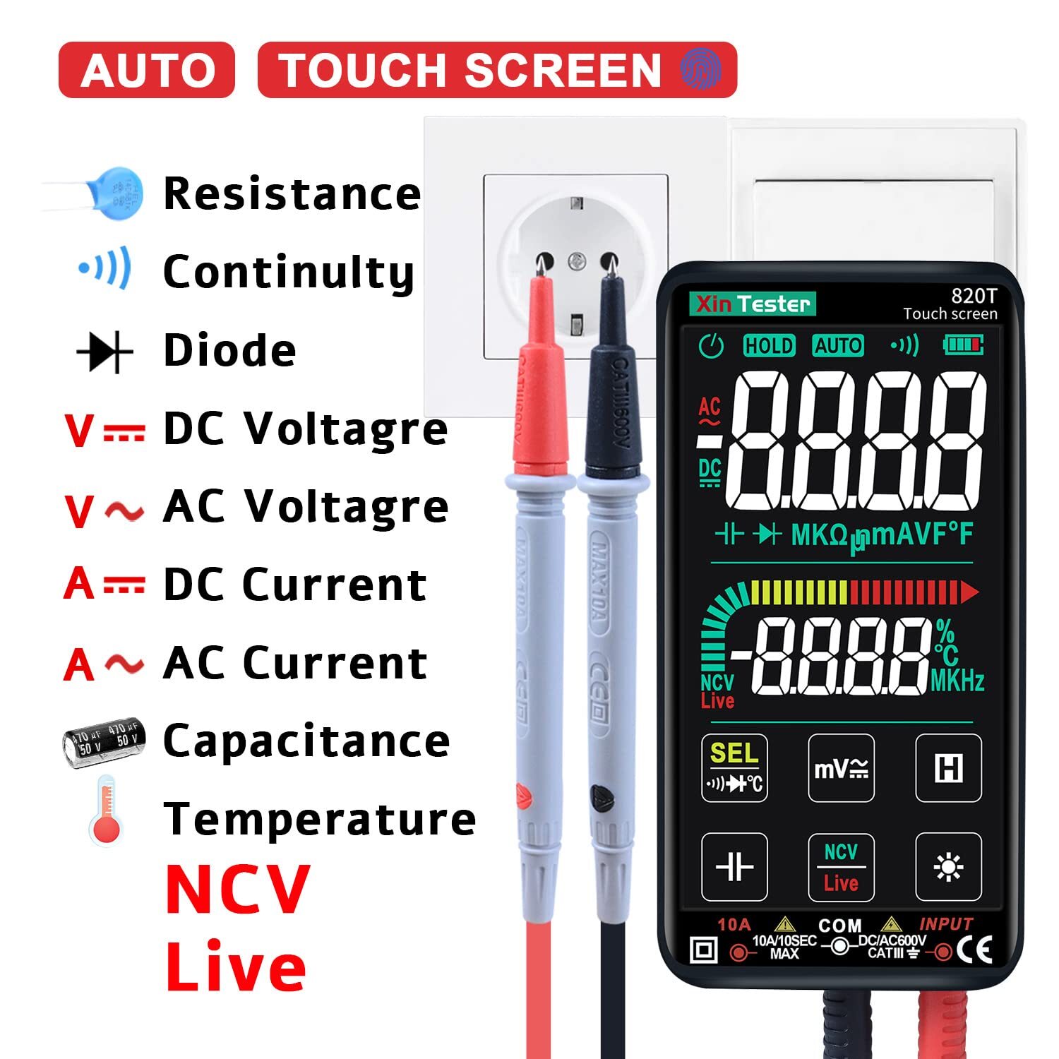 Digital Multimeter Smart Touch Screen Autoranging 9999 Counts Trms Rechargeable