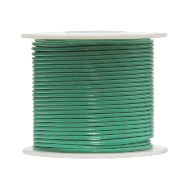26 AWG Stranded Hook Up Wire, Green, 100 ft, 0.0390" Dia, UL1429, 150V