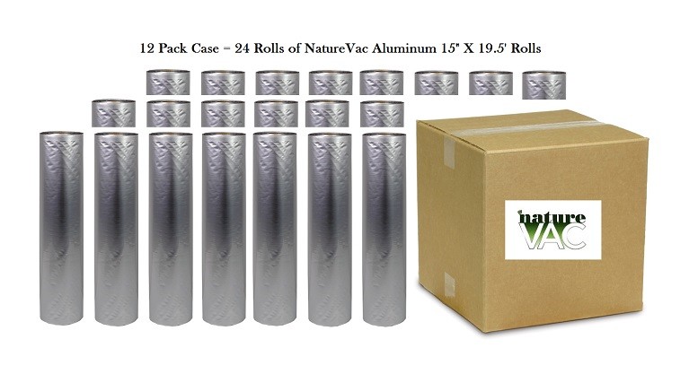 12 PACKS = 24 Rolls NatureVac Vacuum Seal Bags 15" X 19.5' ALUMINUM