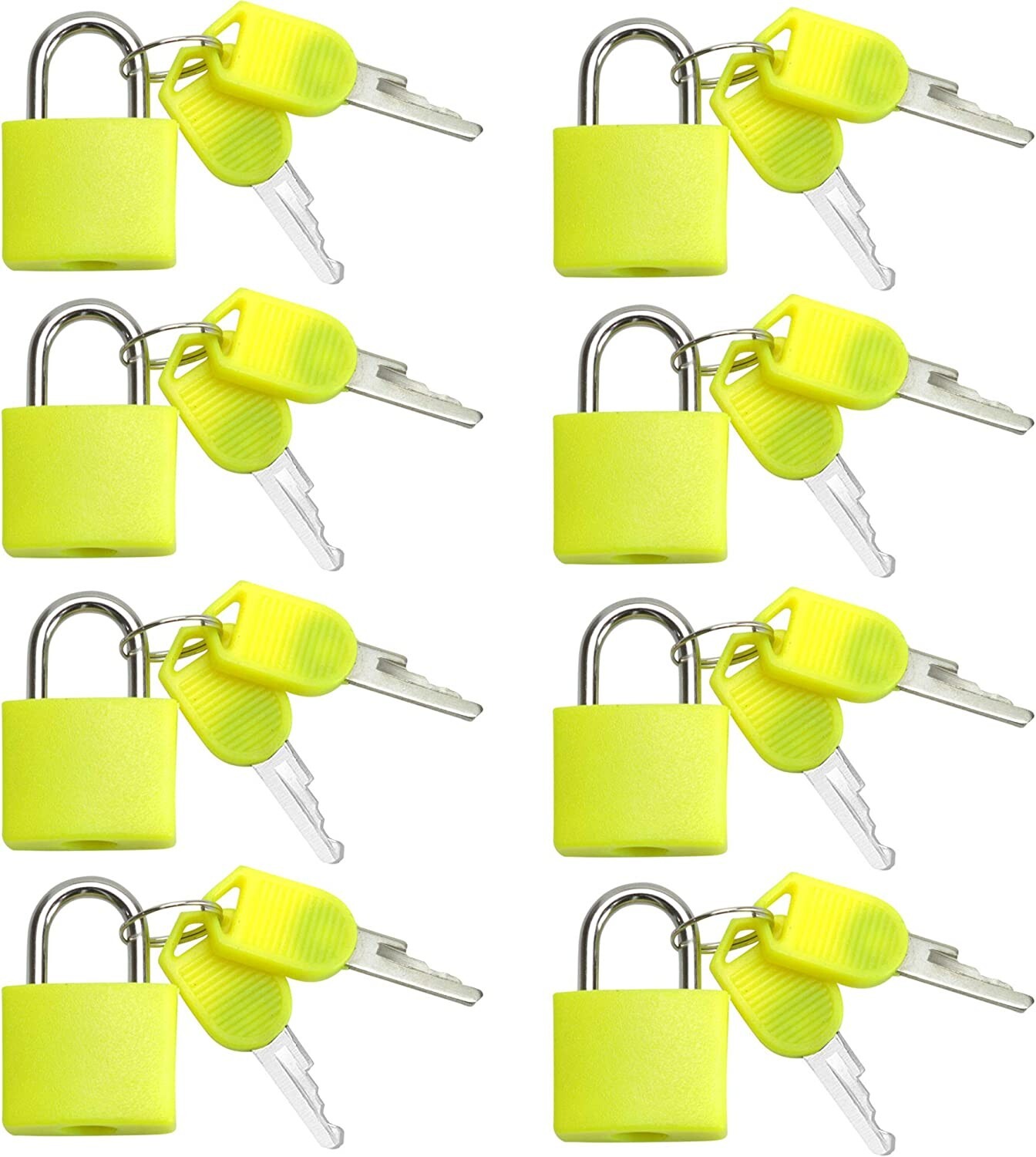 Small Mini Durable ABS Cover Brass Body Individually Keyed Padlock 8pc Yellow