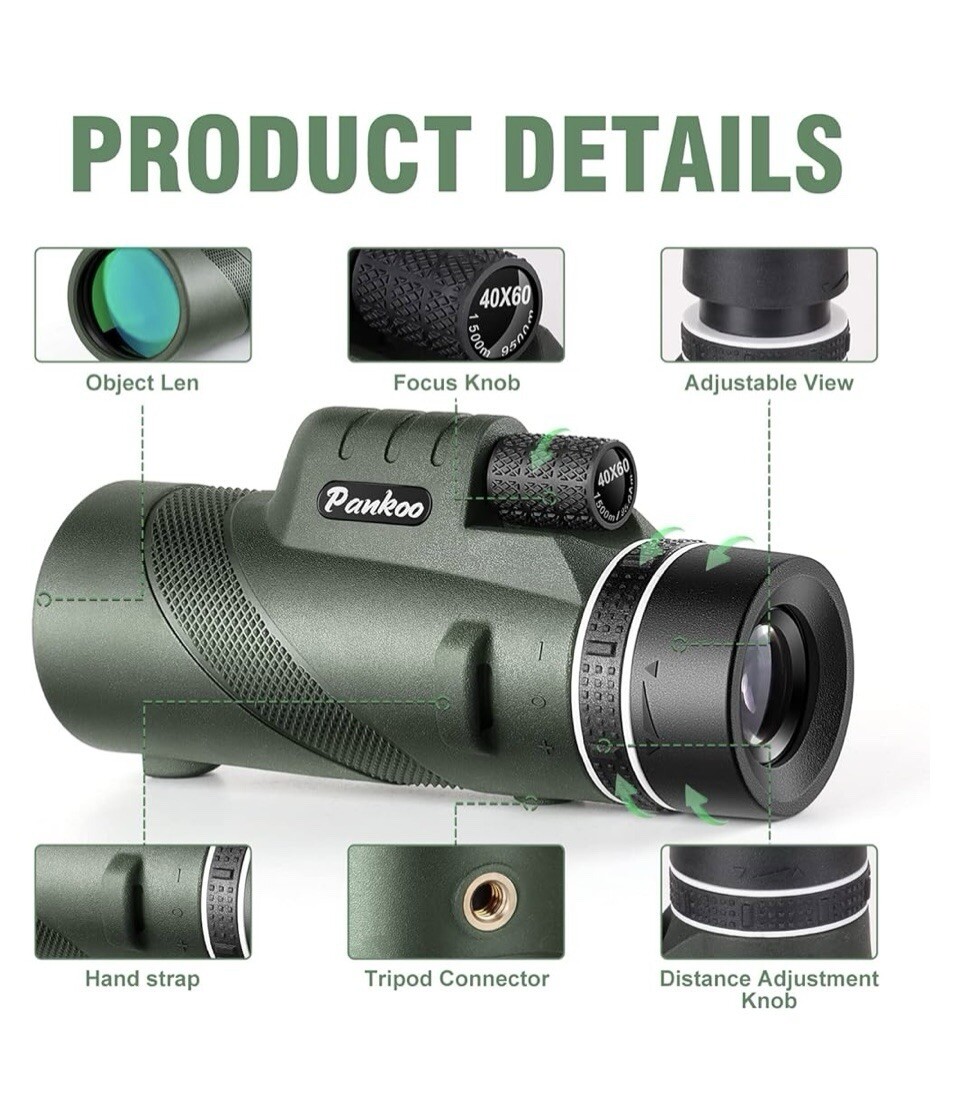 Pankoo 40X60 Monocular Telescope with Smartphone Holder & Tripod