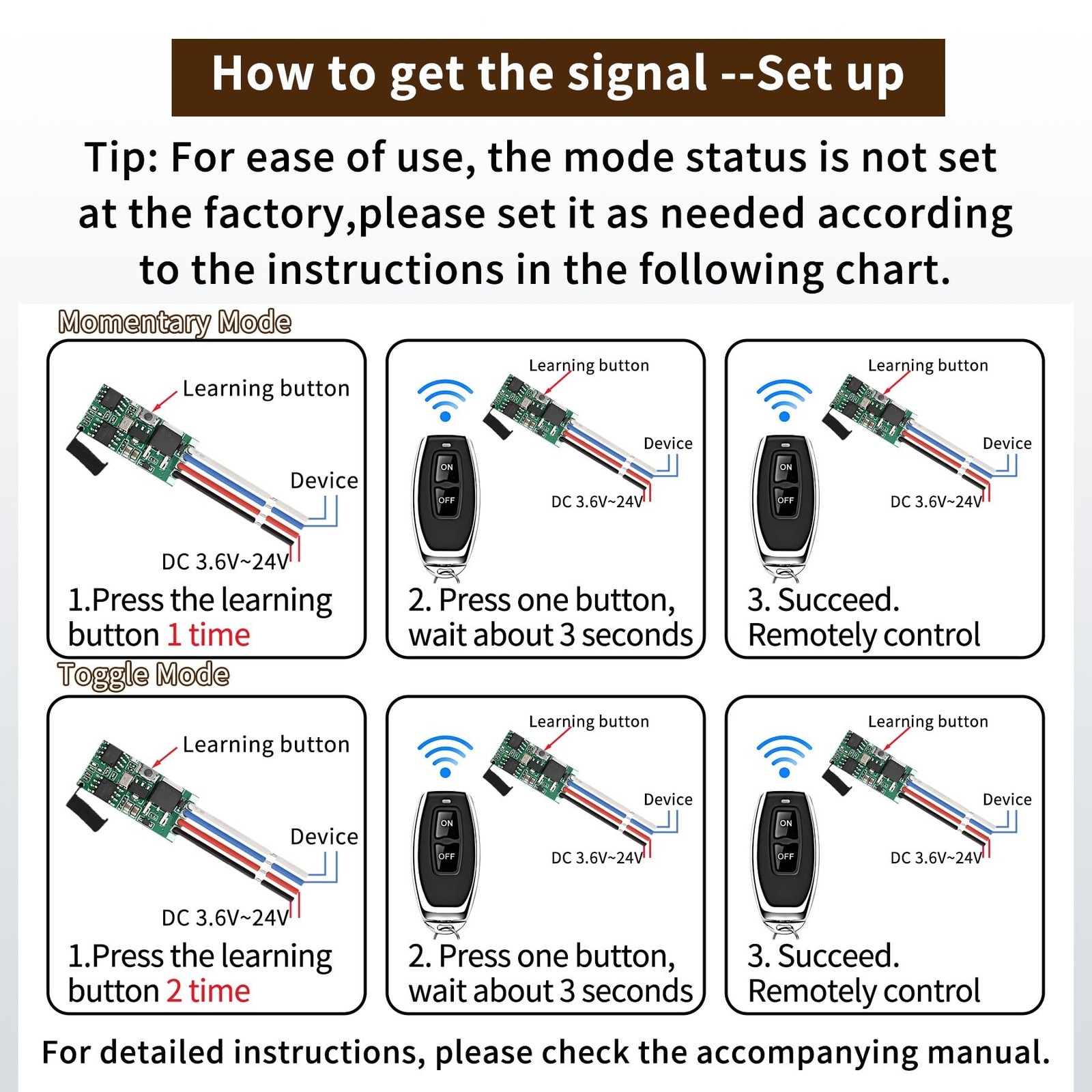 DC 12V Wireless Remote Control Switch 2 Way Mini Wireless Switches 433MHz Wir...