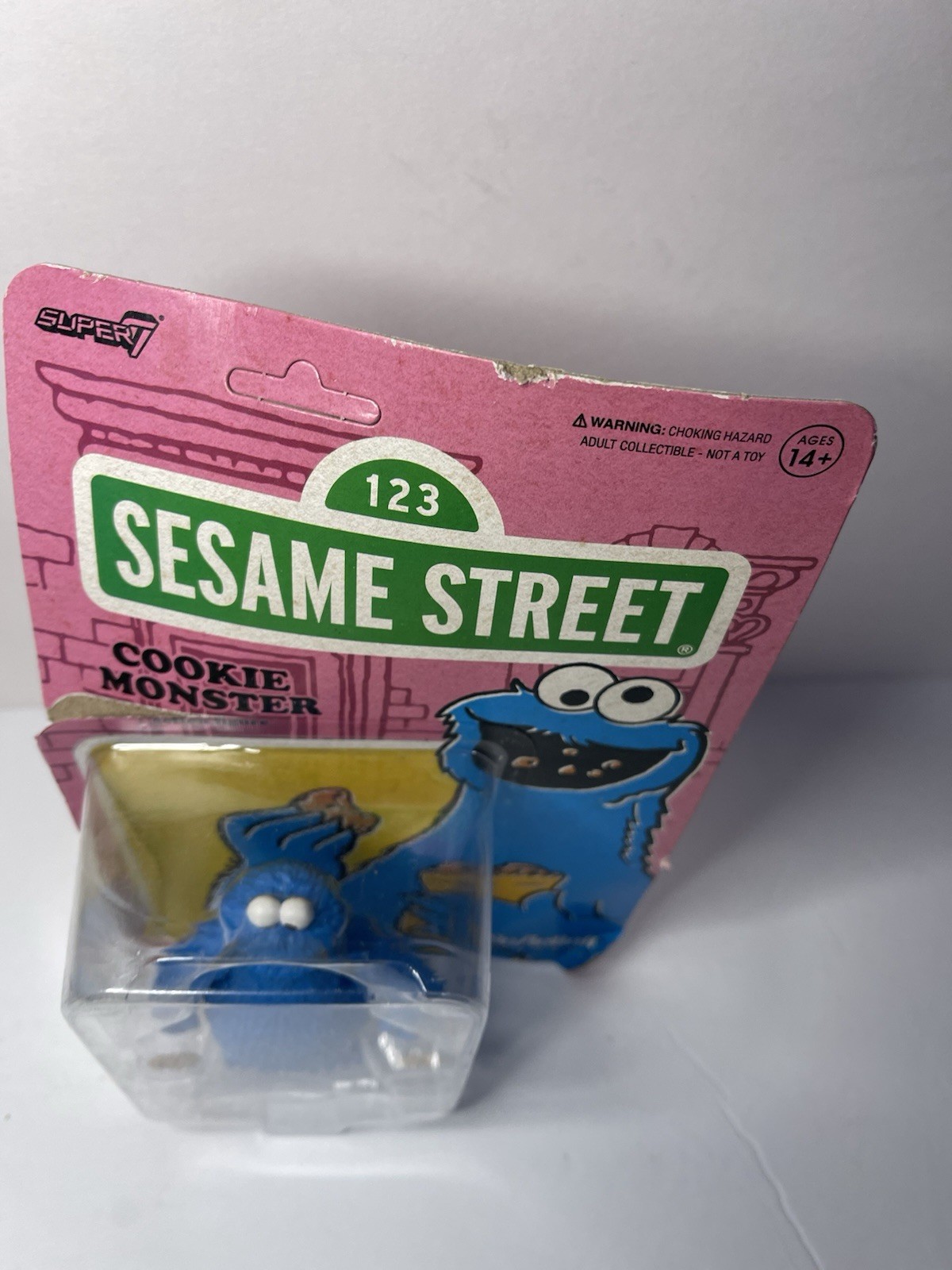 Super7 Sesame Street COOKIE MONSTER w/ COOKIES 3.75-Inch ReAction Damage box!