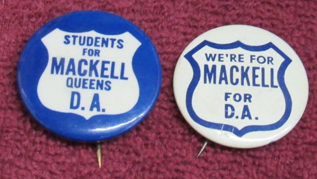 We're For Thomas Mackell For D.A. Political Button 2 Pin LOT NY Students 1960's