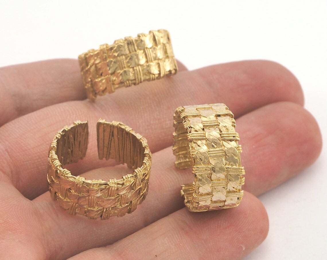 Weave Shape Adjustable Ring Raw Brass (17mm 7US inner size - Adjustable ) OZ3186