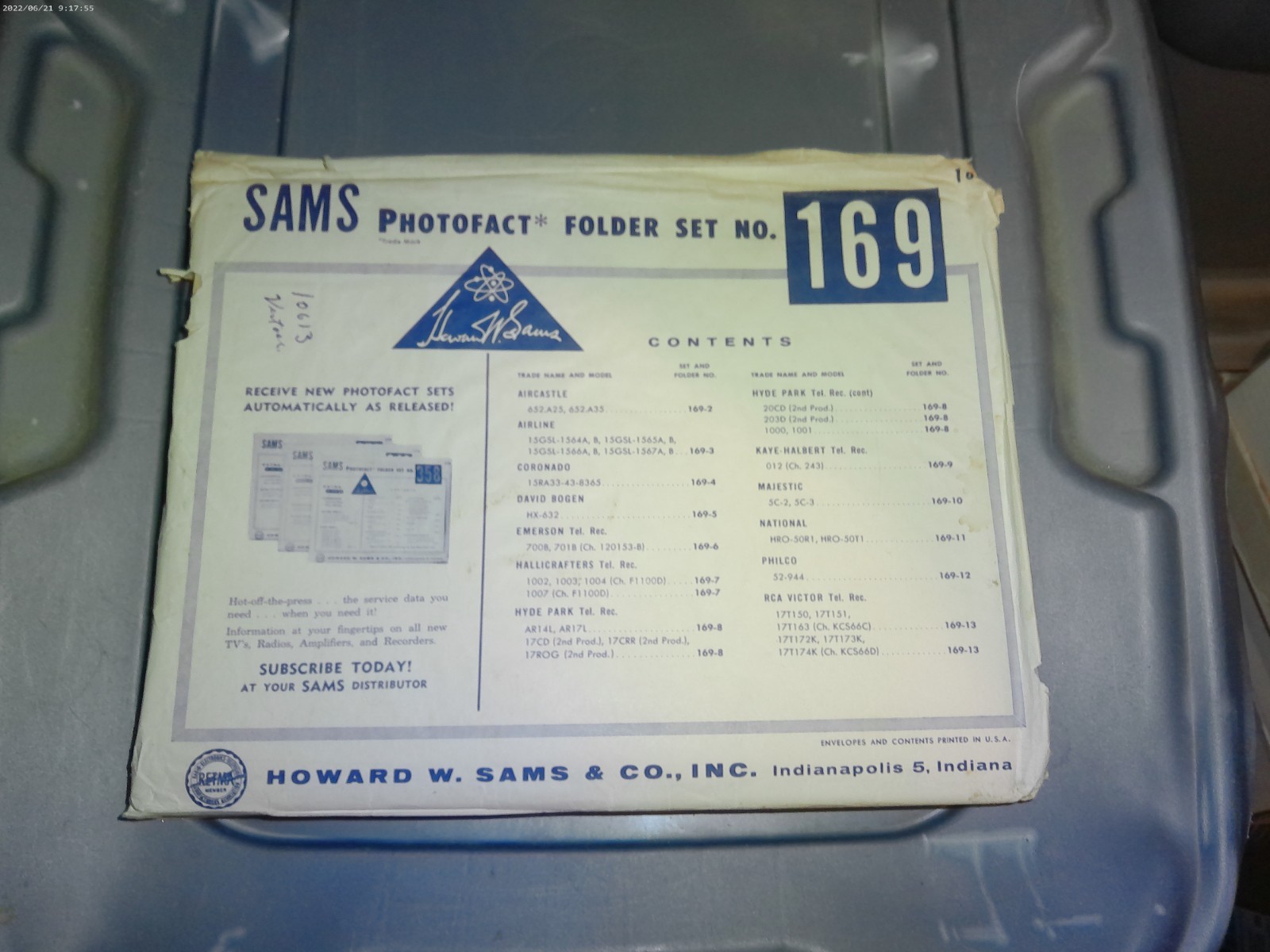 SAMS PHOTOFACT FOLDER SET NO.169