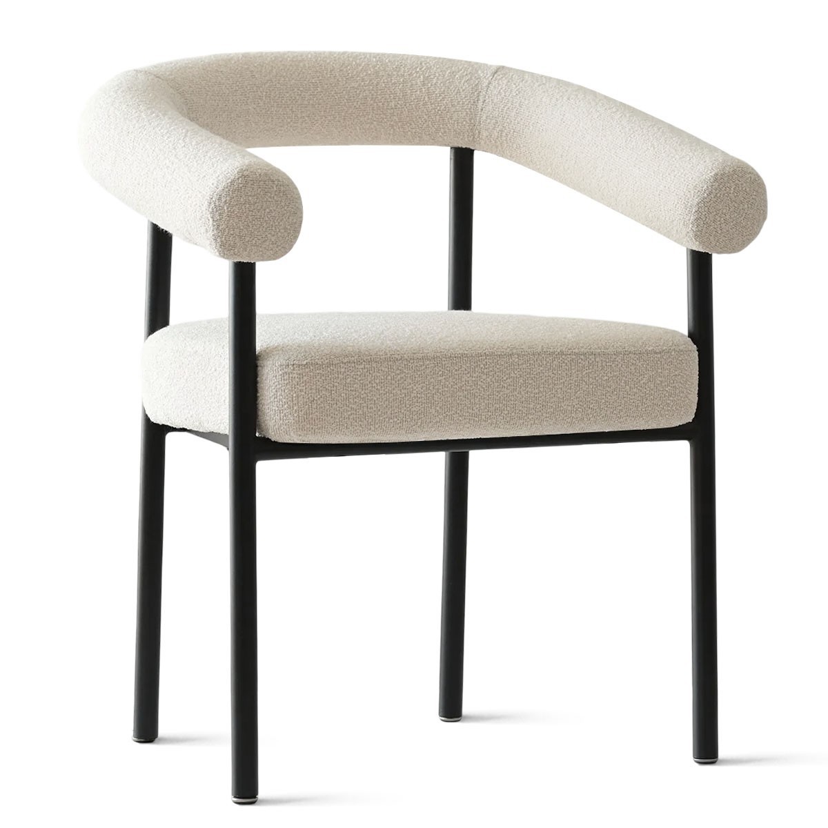 Set of 2 Upholstered Boucle Dining Chairs w/ Arms Modern Kitchen Accent Chairs