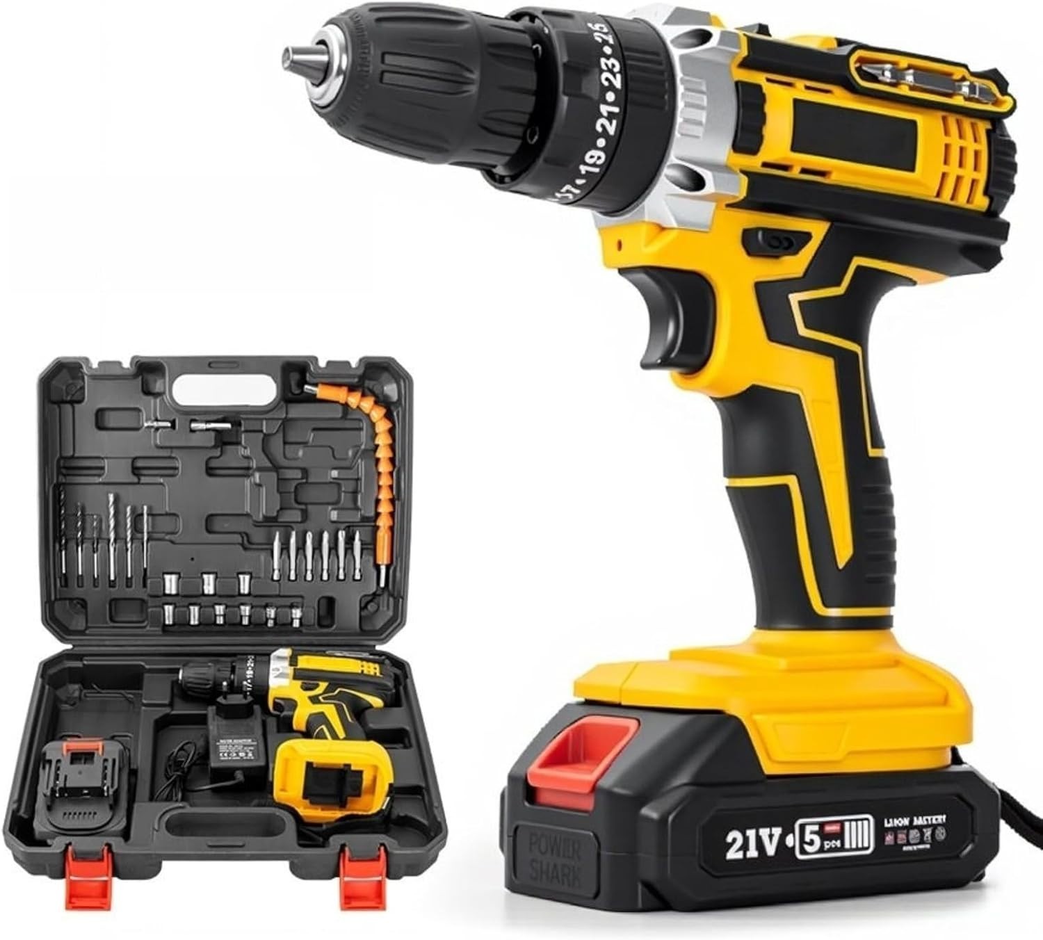 21V Cordless Drill Electric Screwdriver 3/8 Keyless Chuck Work Light