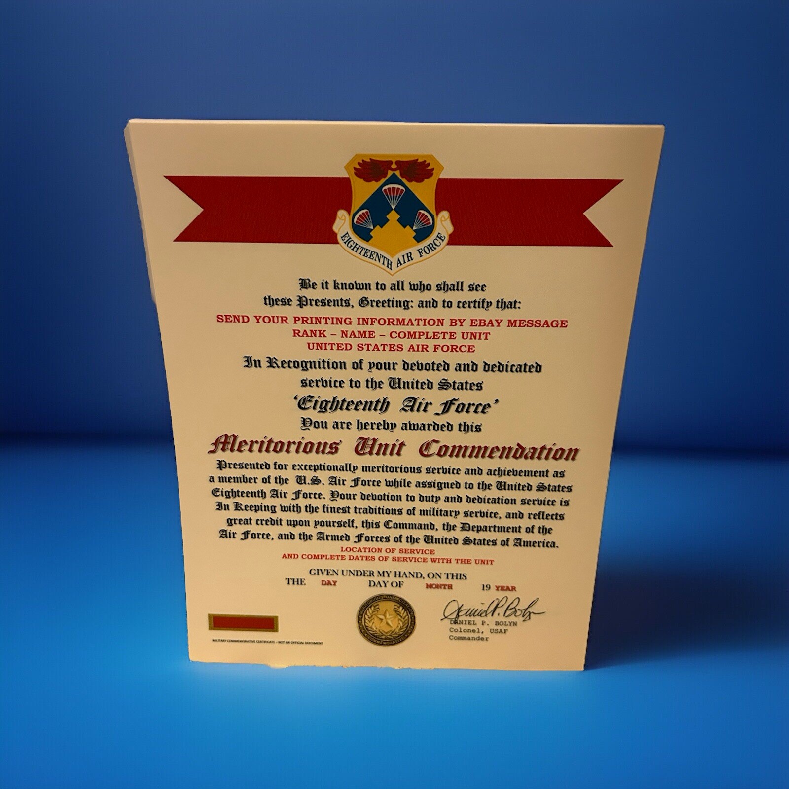 U.S. AIR FORCE / 18TH AIR FORCE - MERITORIOUS UNIT COMMENDATION CERTIFICATE