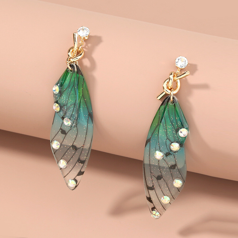 Bohemian Dangle Crystal Earrings Butterfly Wings Tassel Handmade Boho Style