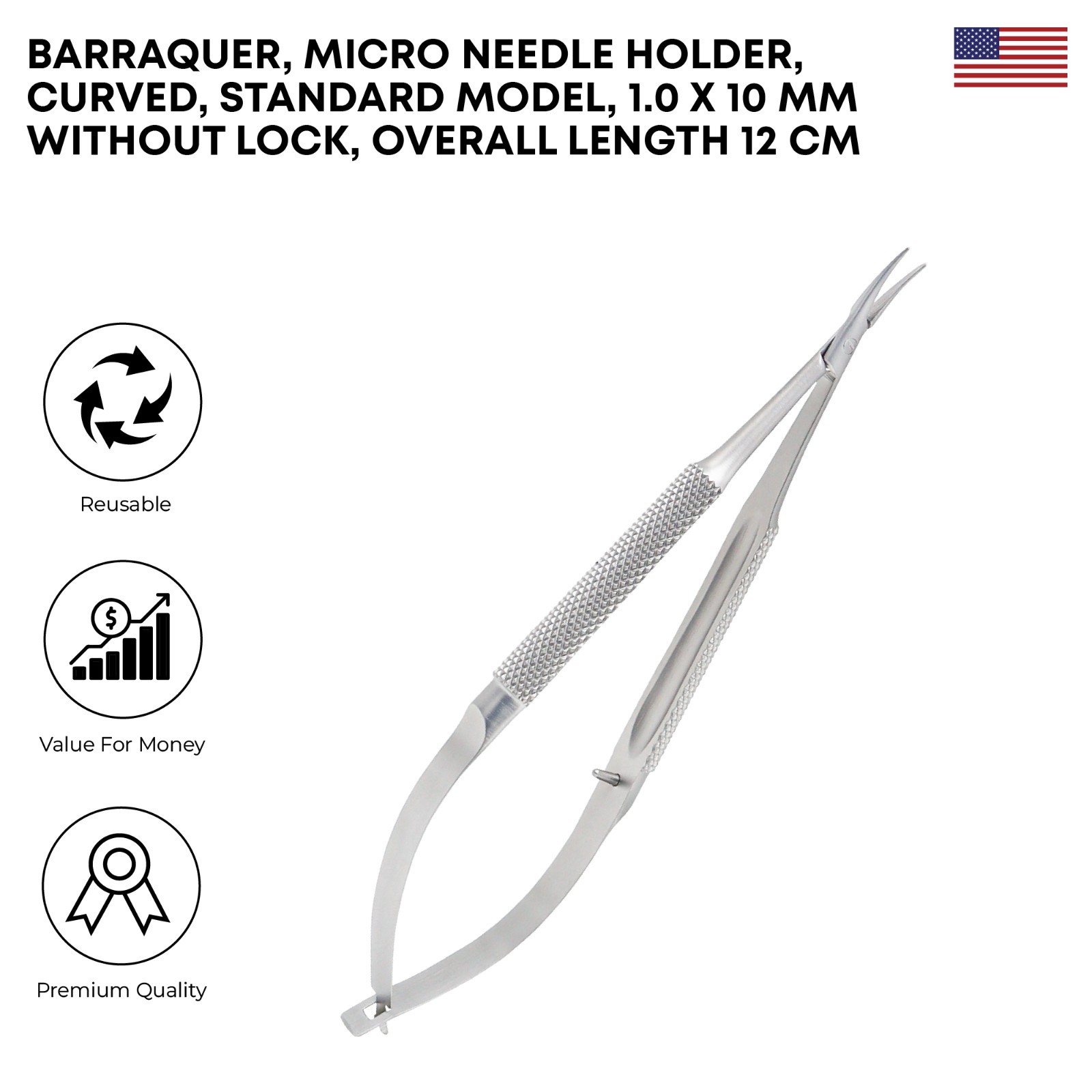 Barraquer Curved Micro Needle Holder 1.0x10mm Ophthalmic Surgical Instrument