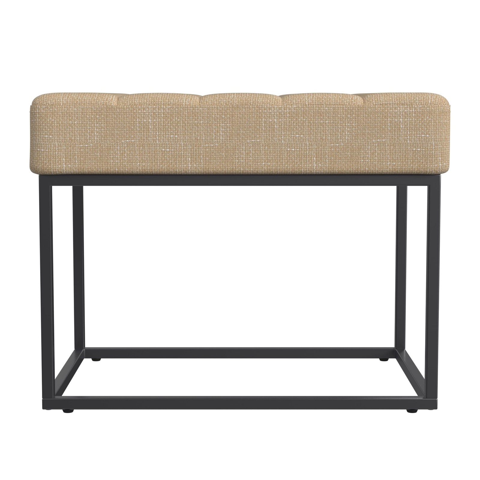 Theodore Channel Tufted Small Ottoman -Light Tan Textured Solid