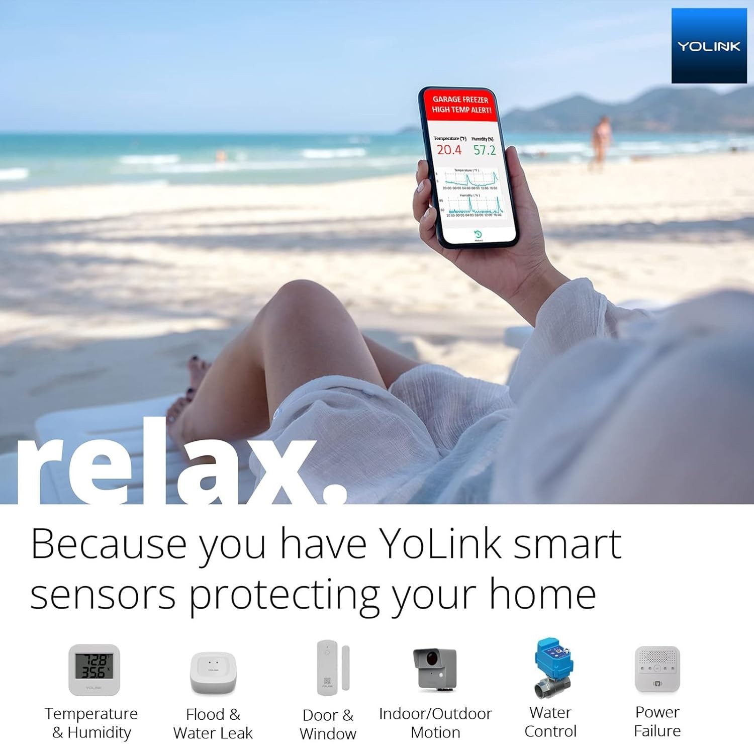 Wide Range Wireless Temp & Humidity Sensor with App Alerts - Hub Required