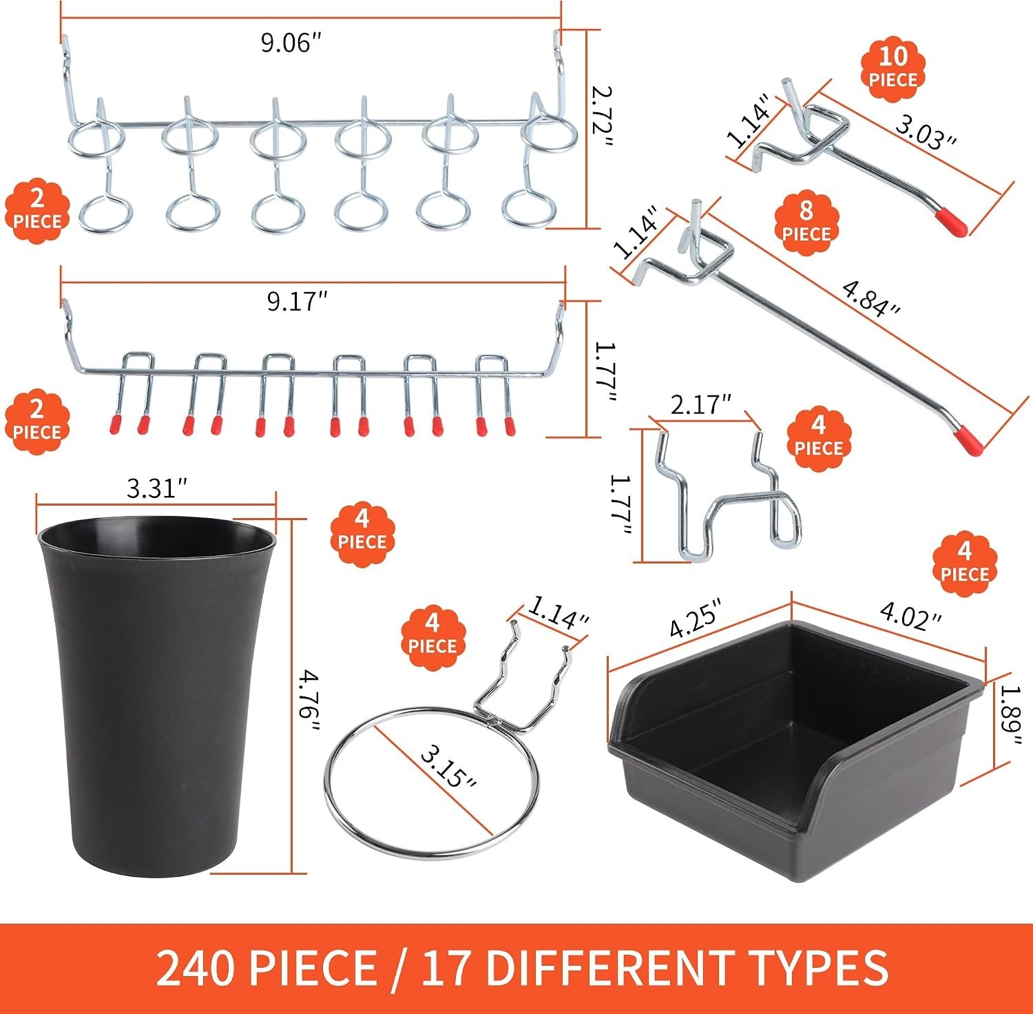 240PCS Pegboard Hooks & Accessories Kit for Ultimate Tool Organization