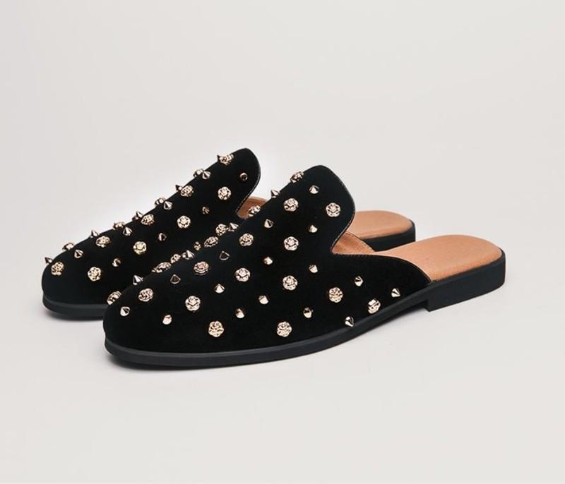Fashion Men's Rivets Party Club Slippers Slip on Loafers Round Toe Flats Mules
