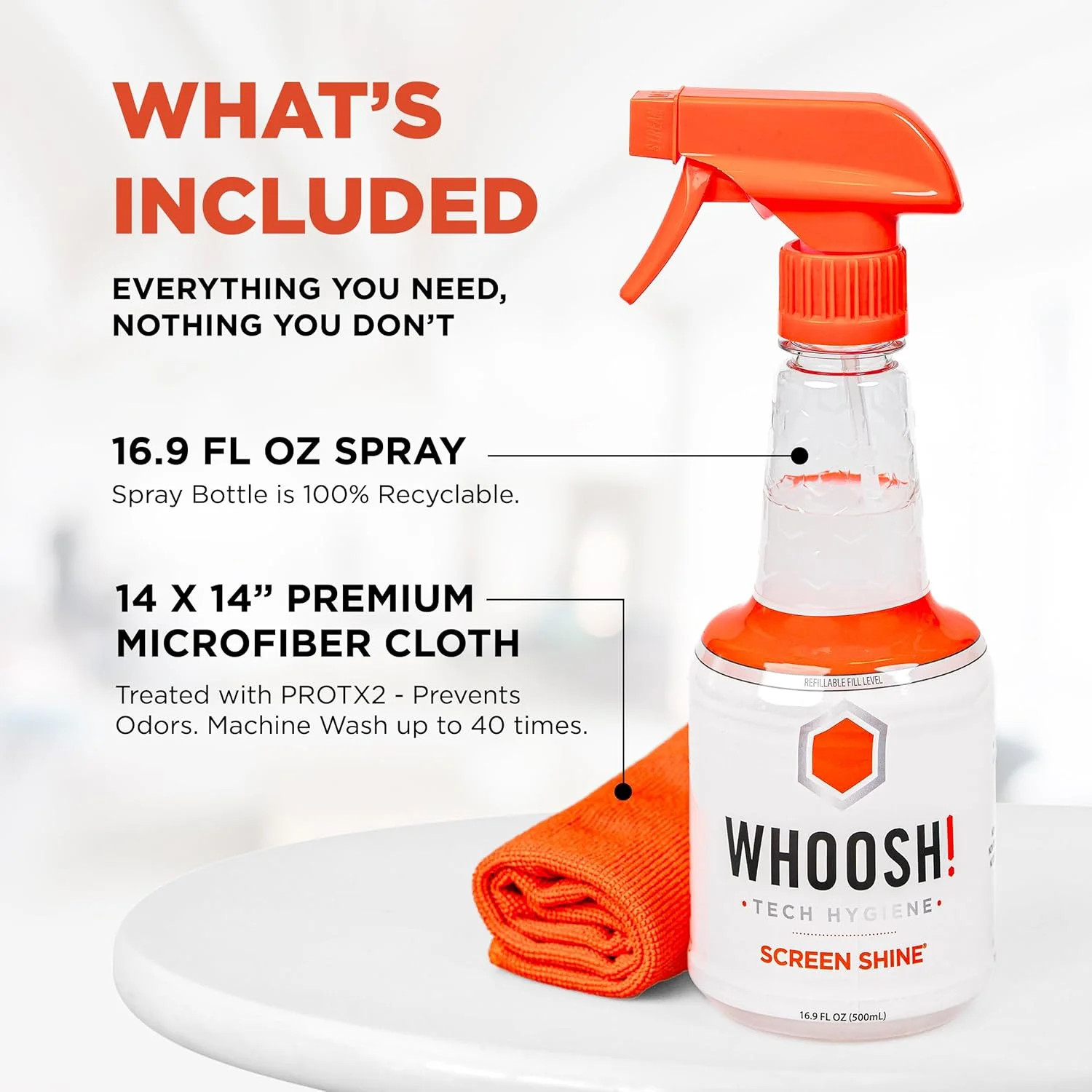 Pro 16.9 fl oz Refillable TV Screen Cleaner & Microfiber Cloth - Streak