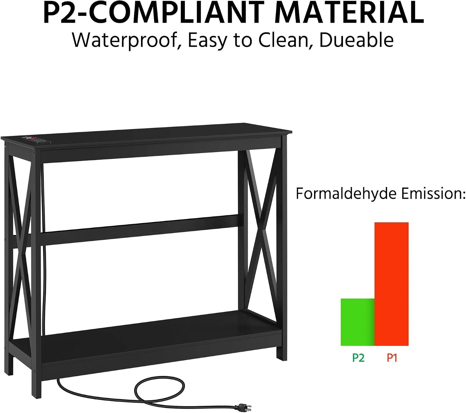 40" Narrow Entryway Console Table with 2 Outlets, Black X-Frame | Buil