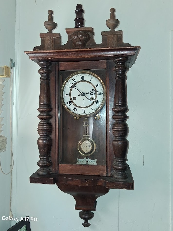​Antique HAC (Pfeilkreuz) German Wall Clock – Working Chime – Walnut Case w/ Key