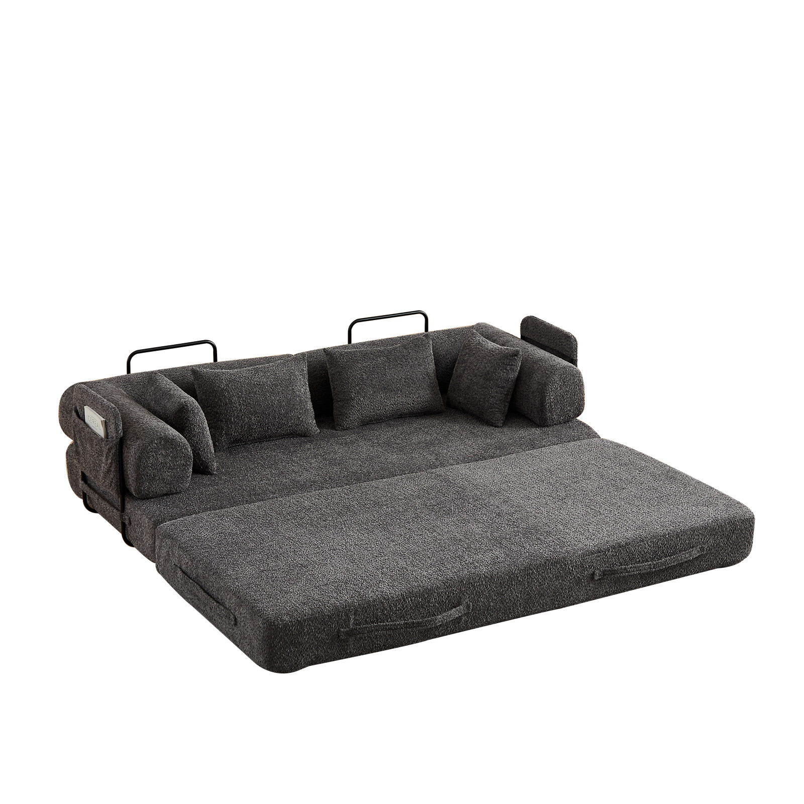 78.7" Convertible Sleeper Sofa Bed w/Cylindrical Pillow, Folding Sofa Bed Grey
