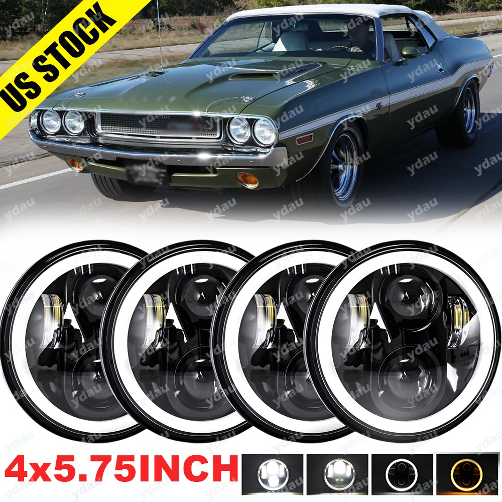 for Dodge Charger 4PC 1966-1974 Car 105W 5.75inch LED Headlight Halo H5001 H5009