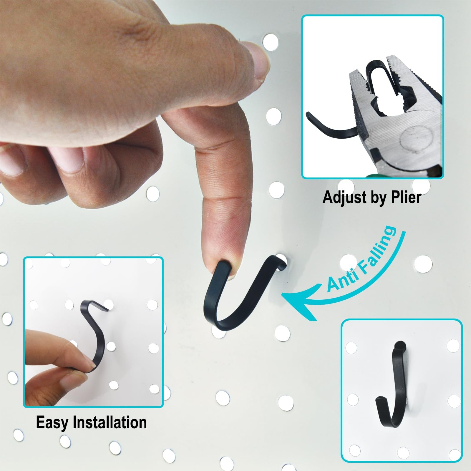 Black Pegboard J Hooks - 80pcs Metal Peg Board Hooks for Hanging, Pegboard Wa...