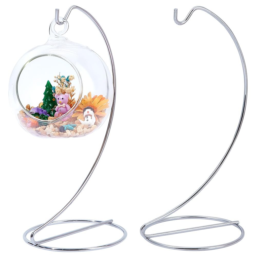 2pcs Ornament Display Stand Holder Glass Globe Silver Metal Iron Wire Stand H...