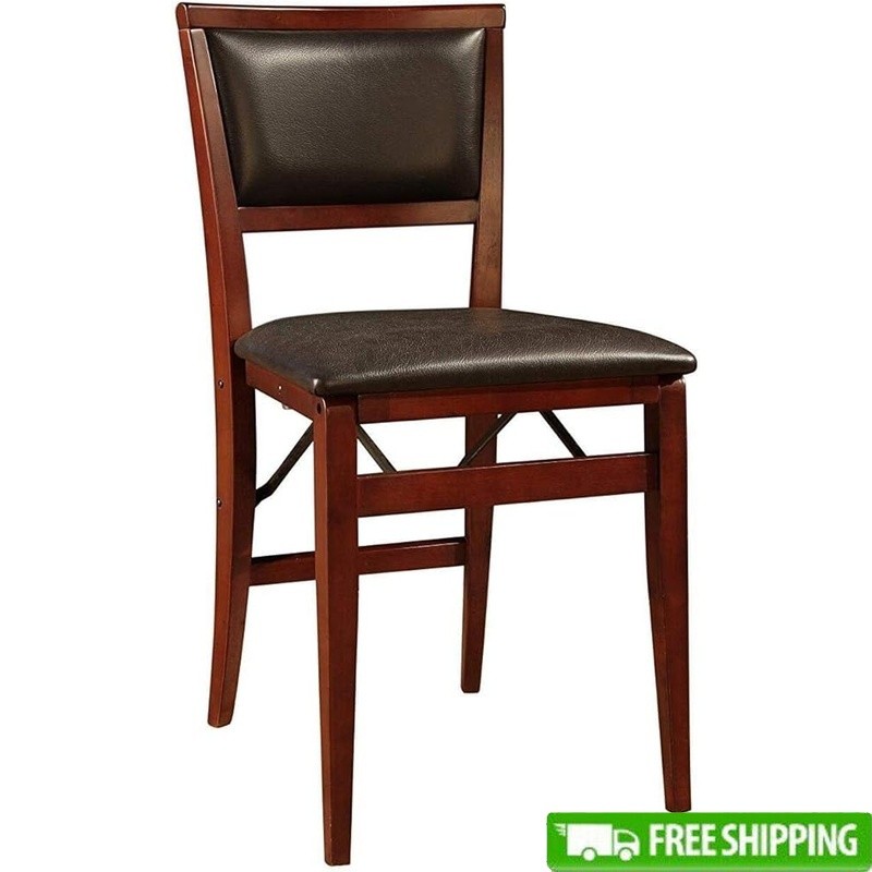 Folding Dining Chairs Set of Two Espresso Finish Padded Seat Stable Support New