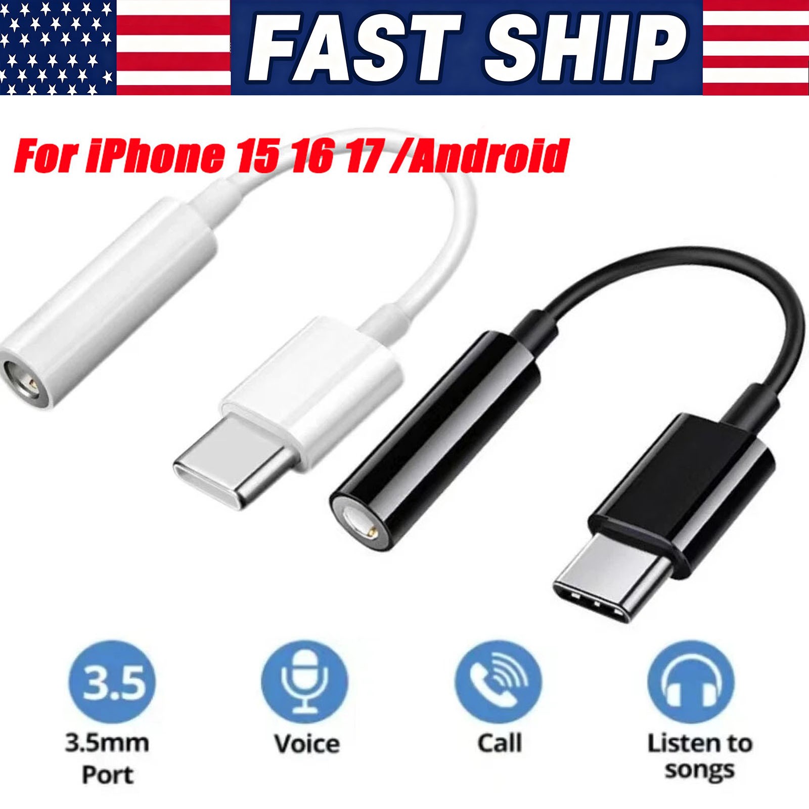 USB-C Type C to 3.5mm AUX Headphone Jack Adapter Lot For iPhone 17 16/Android
