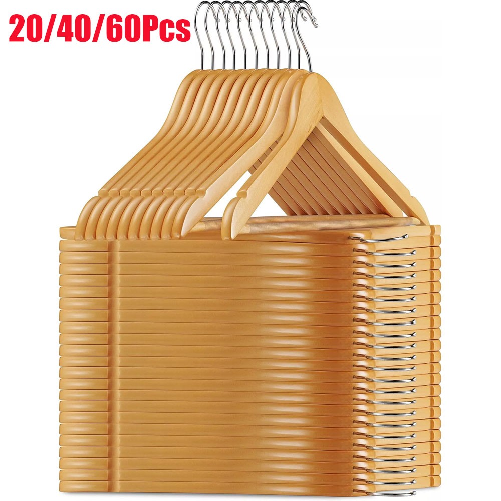 20/40/60 x Natural Wood Solid Wood Clothes Hangers Coat Hanger Wooden Hangers