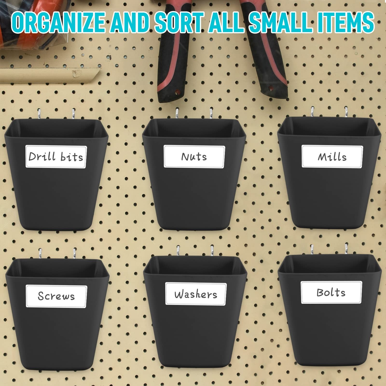 Large Pegboard Cups Peg Board Storage Bin 6 Pack with Hooks, Square Box Shape...