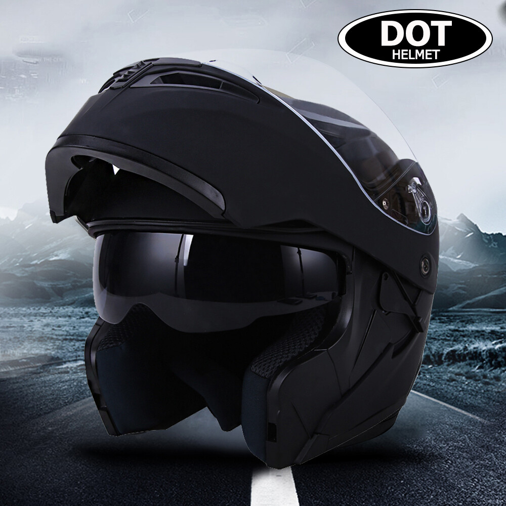 DOT Approved Modular Motorcycle Helmet Full Face Dual Visor Flip Up Moto Helmet