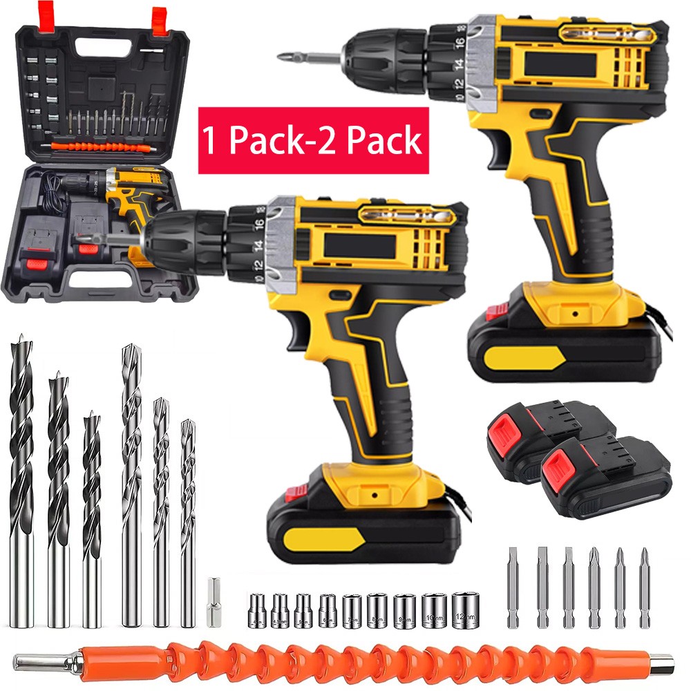 Cordless Brushless Impact Driver Hammer Drill Combo Kit with 2 Battery & Charger