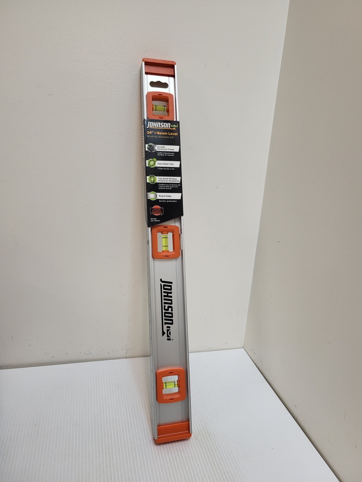 24" Johnson Aluminum I-Beam Level 3 Vial - Horizonal & Vertical Ruled Top Read
