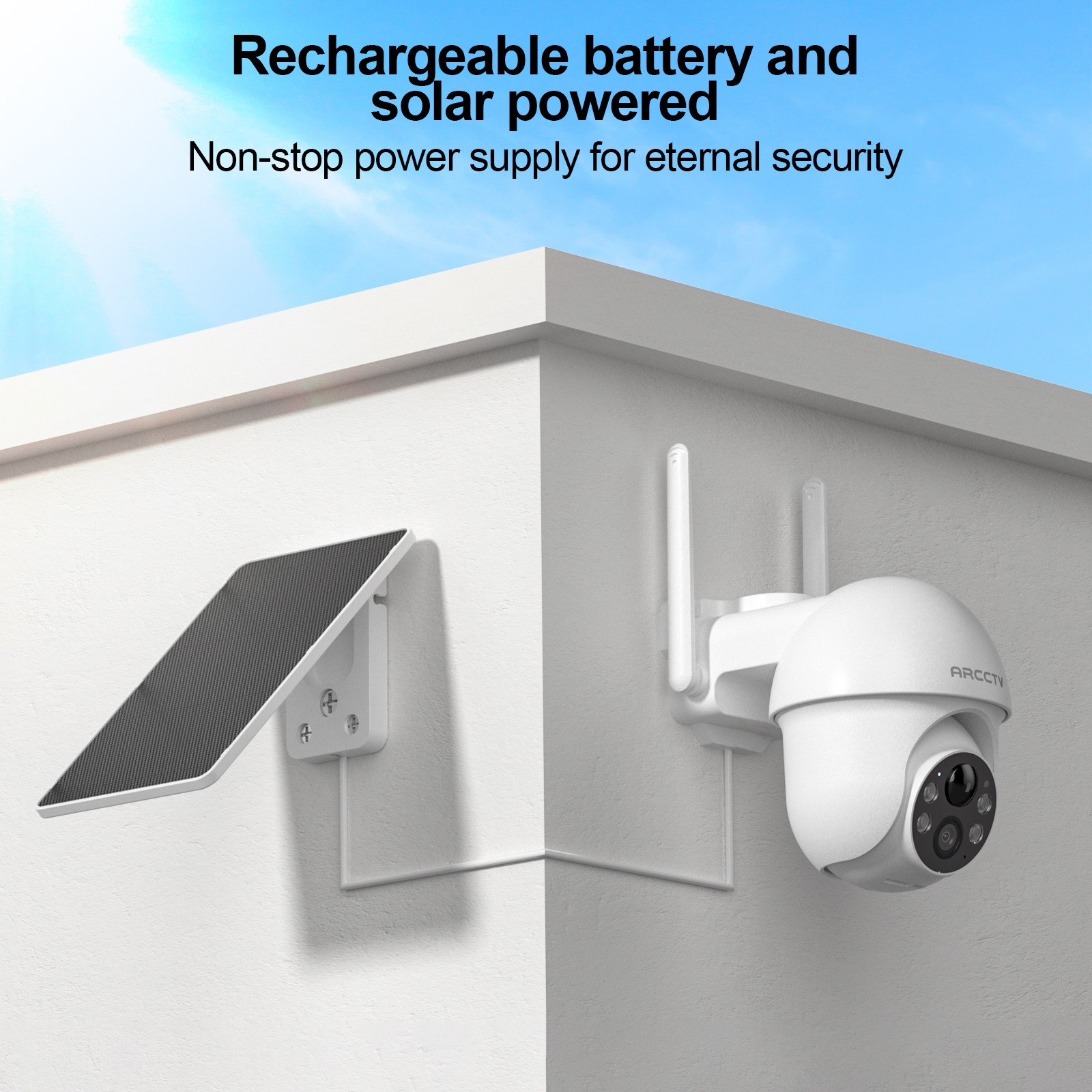 ARCCTV Solar Battery Security Camera System Outdoor Wireless Pan/Tilt WIFI Home