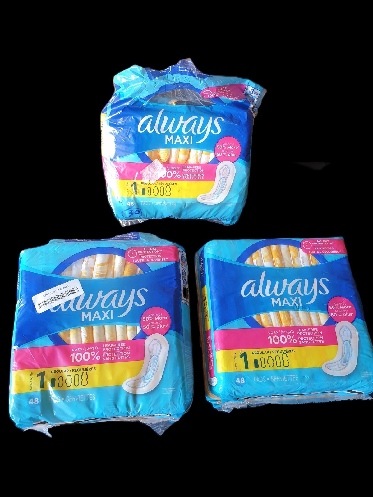 Always Maxi Pads Size 1 Regular Absorbency Leak Free Protection Total 126 Ct
