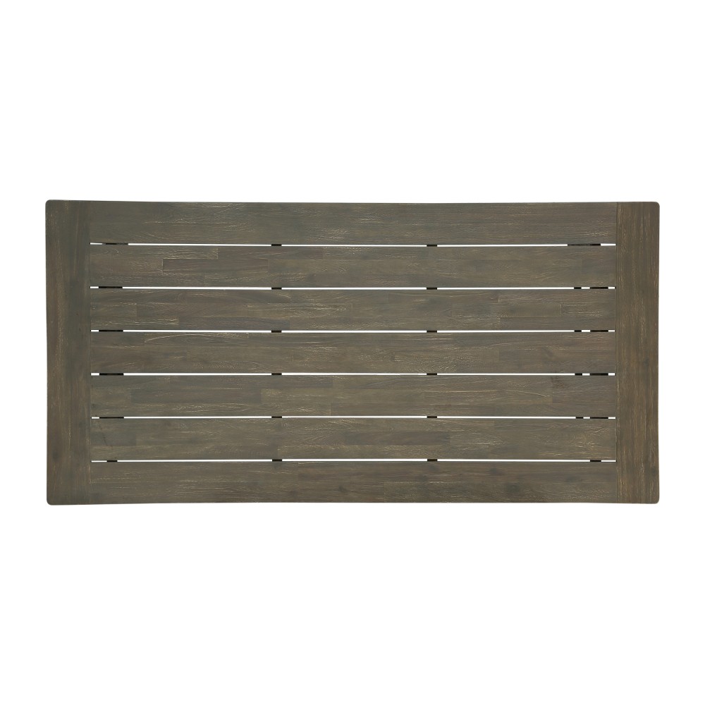 Rustic Acacia Wood Outdoor Dining Table, Slat Panel Top, Gray & Black