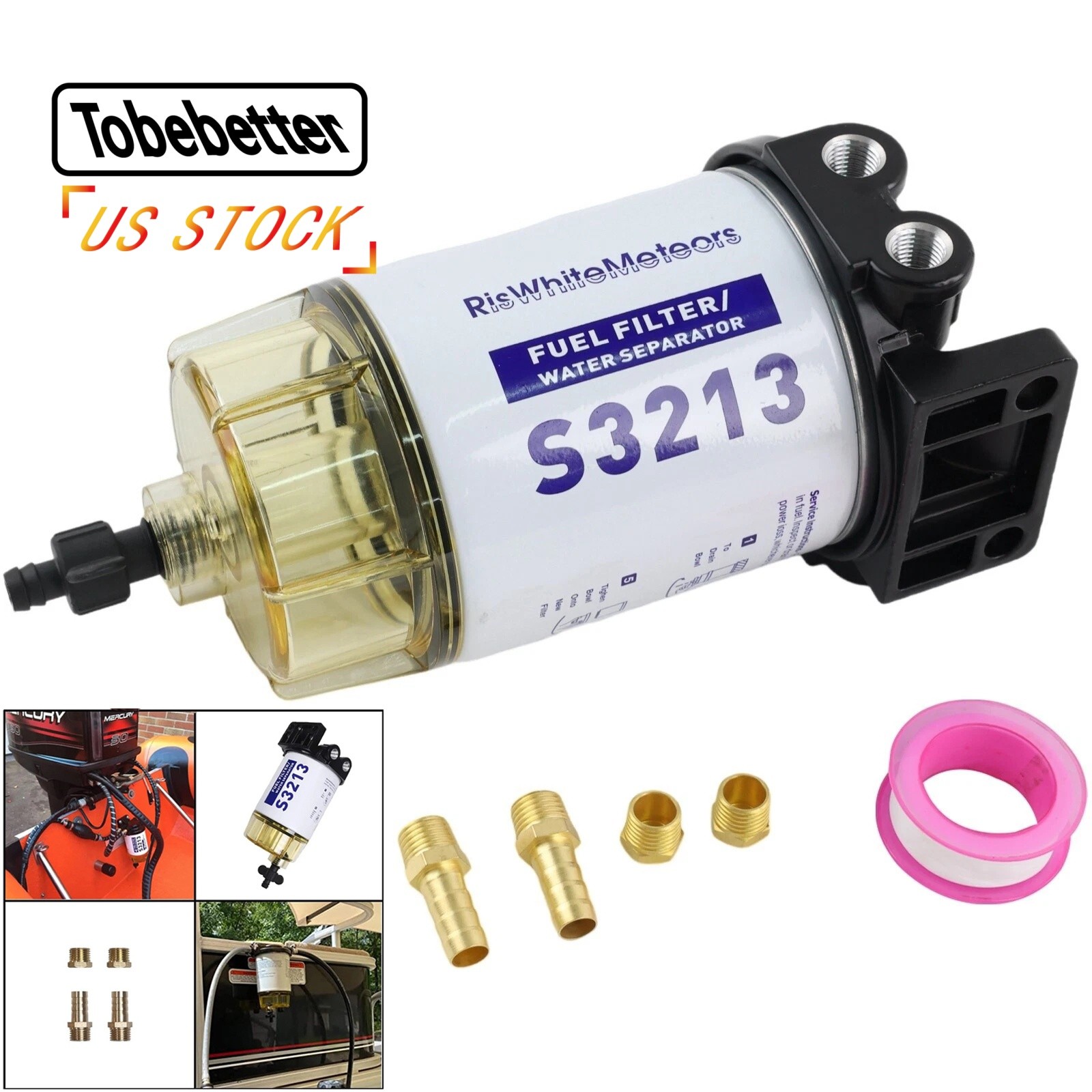 New 3/8" NPT Water Separating Fuel Filter System S3213 for Marine outboard Motor